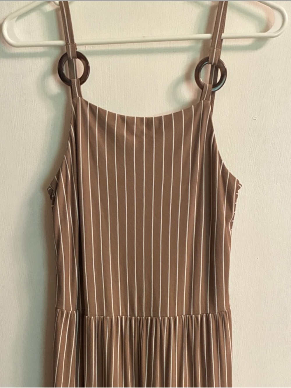 Speechless Taupe Striped Maxi Dress with Ring Straps